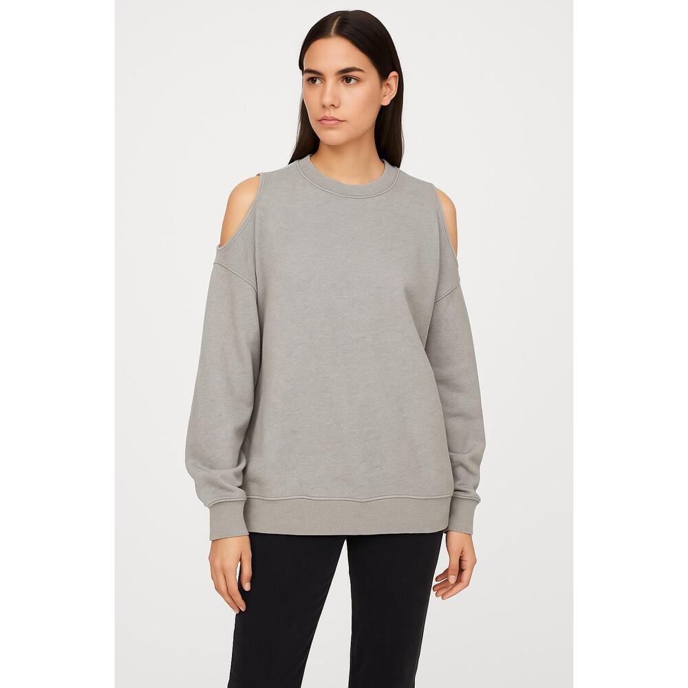AllSaints Sweatshirt Womens XSmall Gray Oversized Shoulder Opening Crew Neck Tre